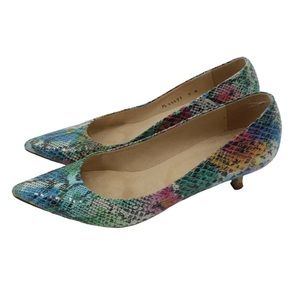 STUART WEITZMAN Rainbow Snake Print Leather Pump High Heels Size 9